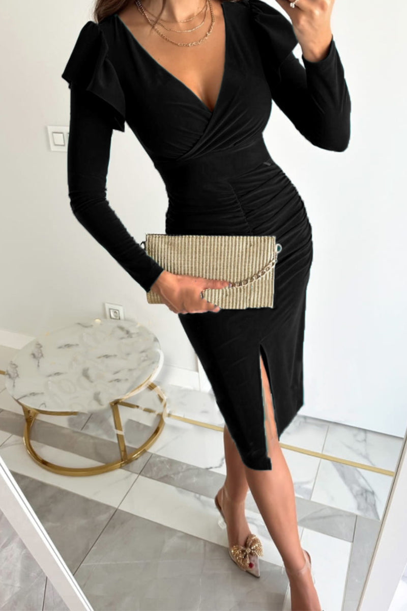 Amsoin V Neck One Step Skirt Dresses(5 Colors)