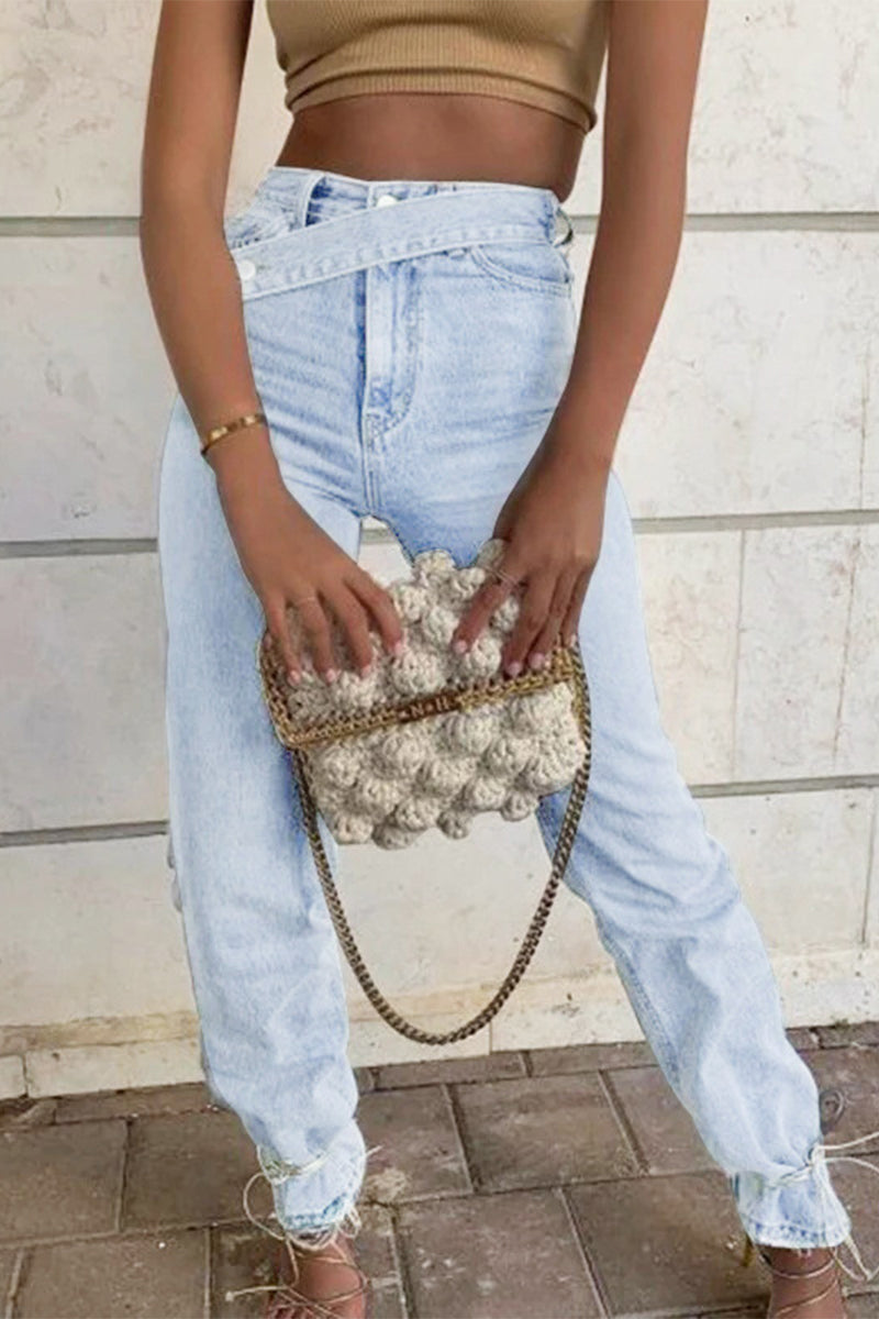 Amsoin Buttons Straight Denim Jeans