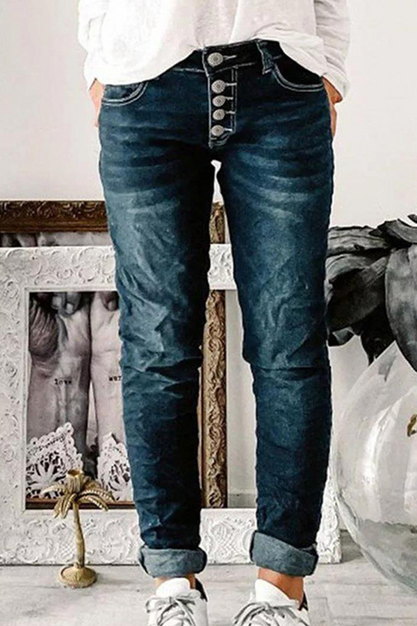 Amsoin Mid Waist Regular Denim Jeans