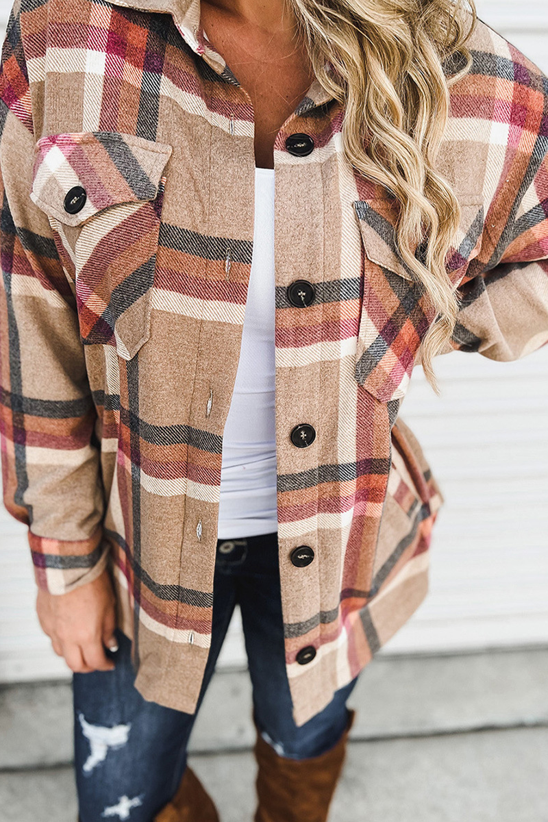 Amsoin Plaid Patchwork Turndown Collar Tops