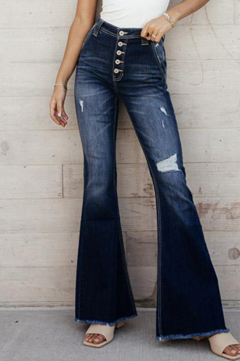 Amsoin Solid Color Straight Denim Jeans
