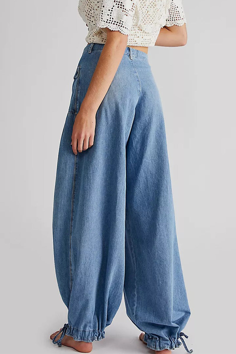 Street Solid Patchwork High Waist Loose Denim Jeans(3 Colors)