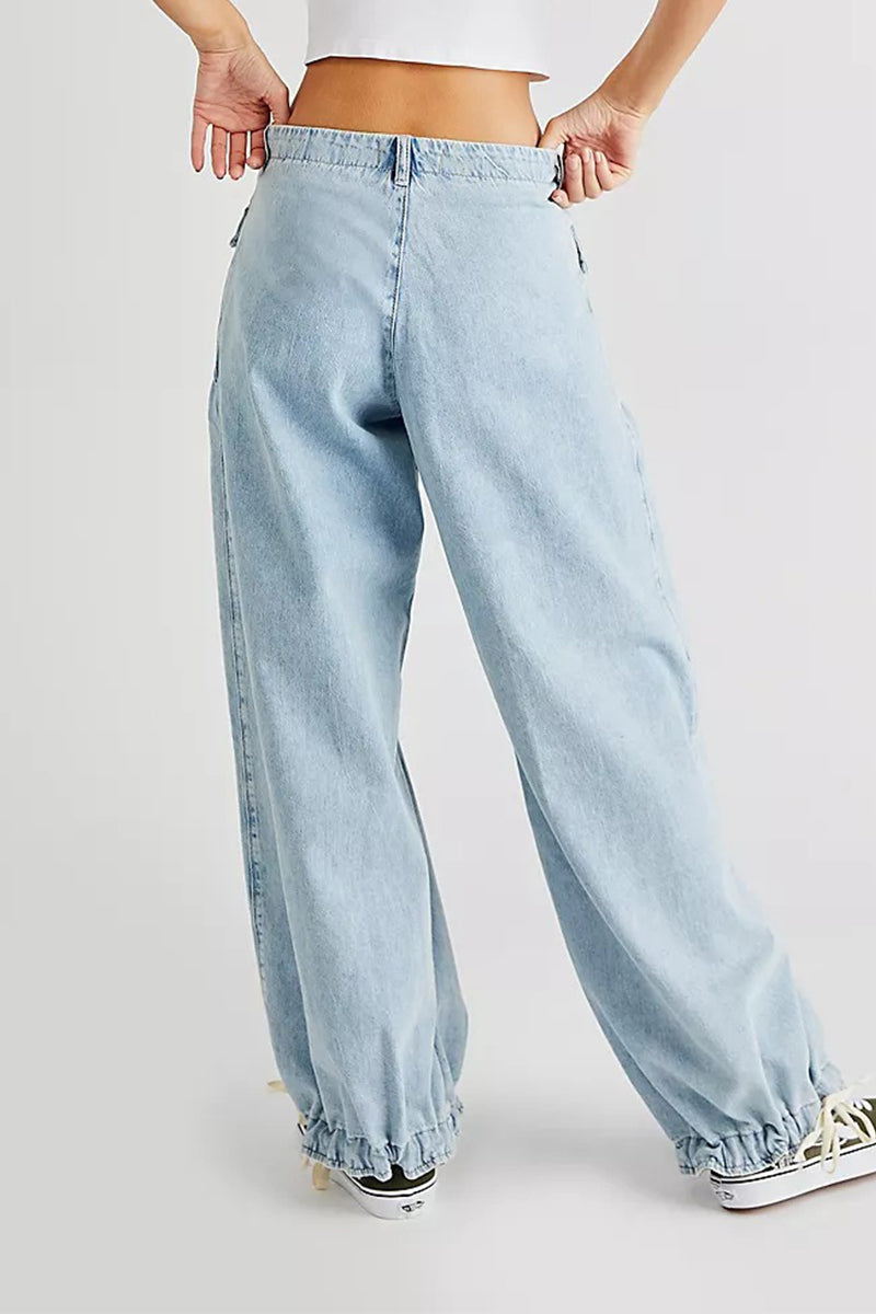 Street Solid Patchwork High Waist Loose Denim Jeans(3 Colors)