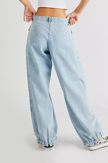 Street Solid Patchwork High Waist Loose Denim Jeans(3 Colors)