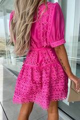 Amsoin Sweet Elegant Solid Hollowed Out Frenulum Mandarin Collar Princess Dresses