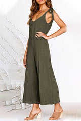 Amsoin Casual Daily Solid Pocket V Neck Loose Jumpsuits