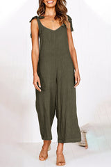 Amsoin Casual Daily Solid Pocket V Neck Loose Jumpsuits