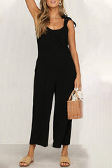 Amsoin Casual Daily Solid Pocket V Neck Loose Jumpsuits