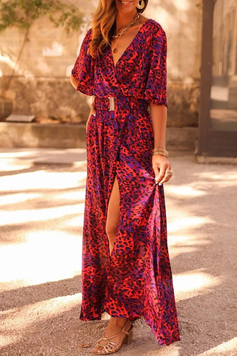 Bohemian College Floral Patchwork With Belt V Neck Waist Skirt Dresses