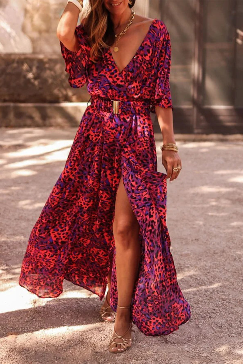 Bohemian College Floral Patchwork With Belt V Neck Waist Skirt Dresses