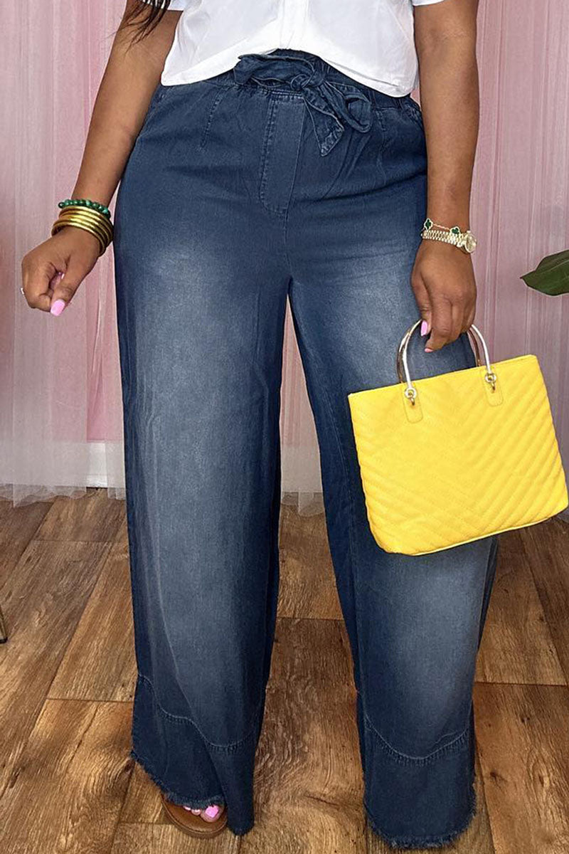 Casual Solid Bandage Patchwork High Waist Straight Denim Jeans(3 Colors)