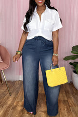 Casual Solid Bandage Patchwork High Waist Straight Denim Jeans(3 Colors)