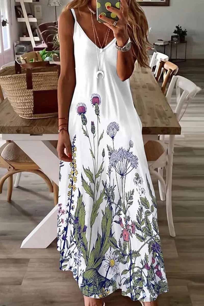 Street Print Patchwork V Neck A Line Dresses