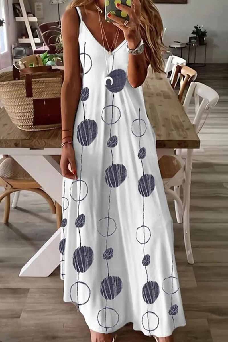 Street Print Patchwork V Neck A Line Dresses