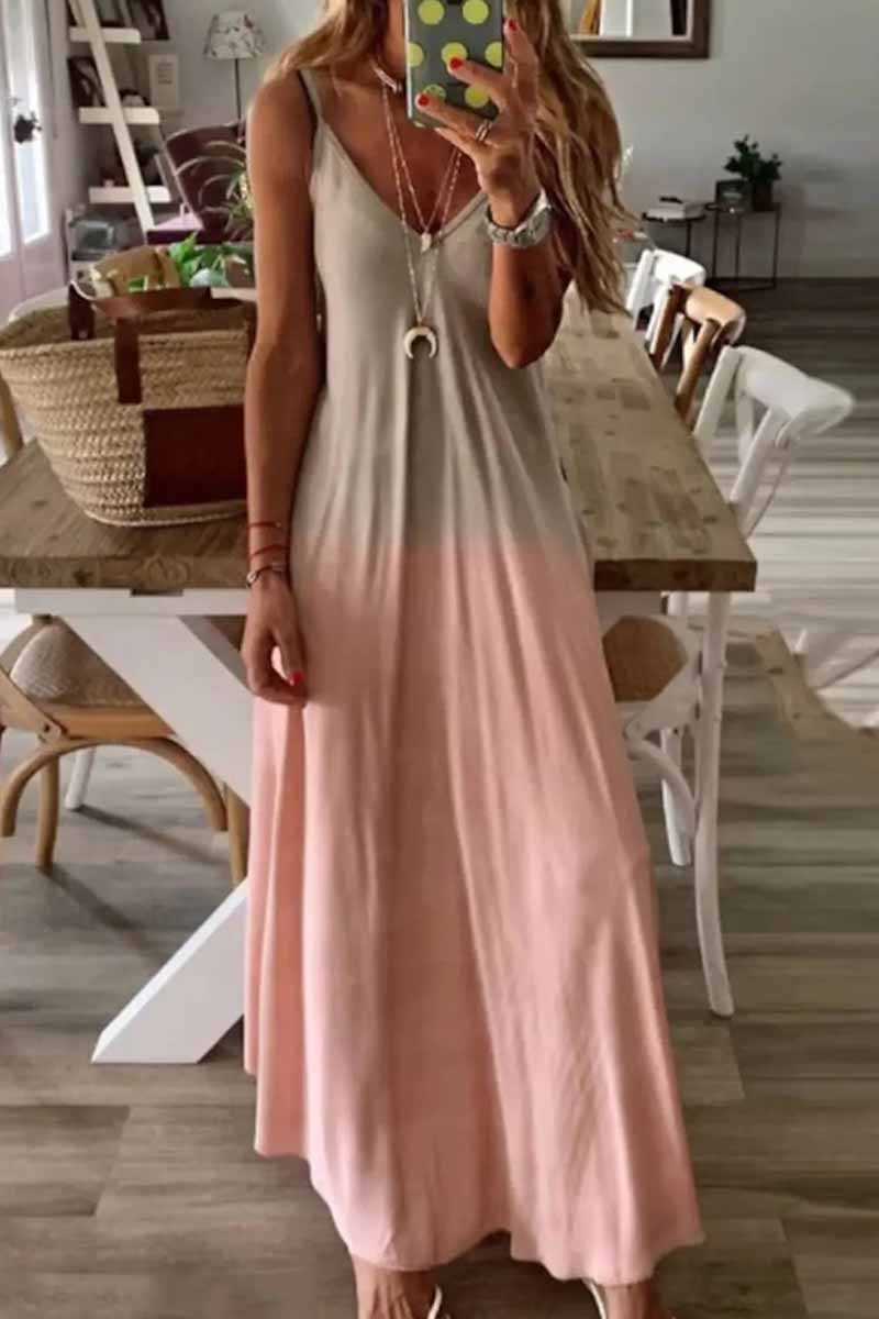 Street Print Patchwork V Neck A Line Dresses