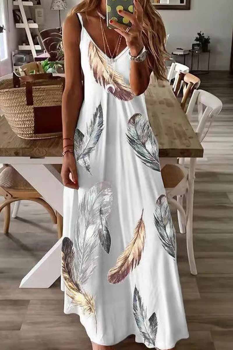 Street Print Patchwork V Neck A Line Dresses