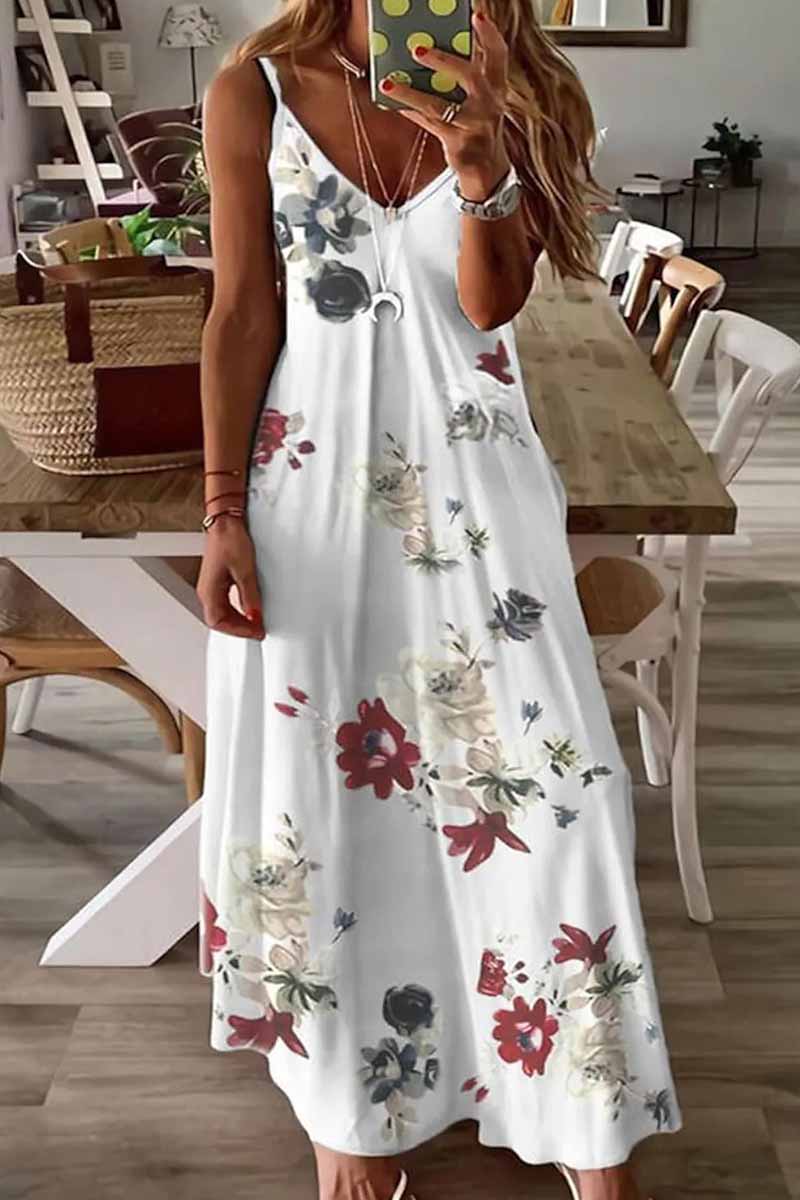 Street Print Patchwork V Neck A Line Dresses