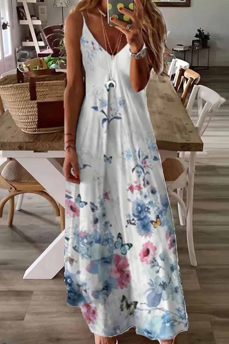 Street Print Patchwork V Neck A Line Dresses