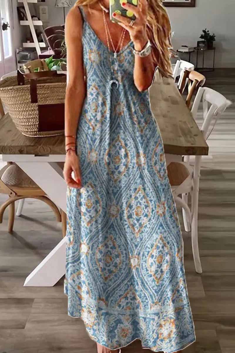 Street Print Patchwork V Neck A Line Dresses