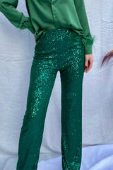 Casual British Style Solid Sequins Loose Low Waist Straight Solid Color Bottoms