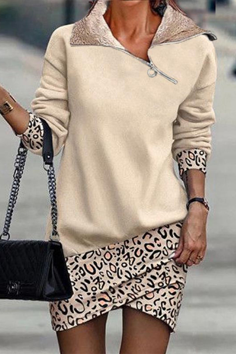 Casual Print Patchwork Oblique Collar A Line Dresses