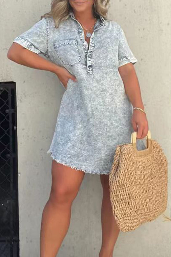 Casual Solid Pocket Turndown Collar A Line Dresses