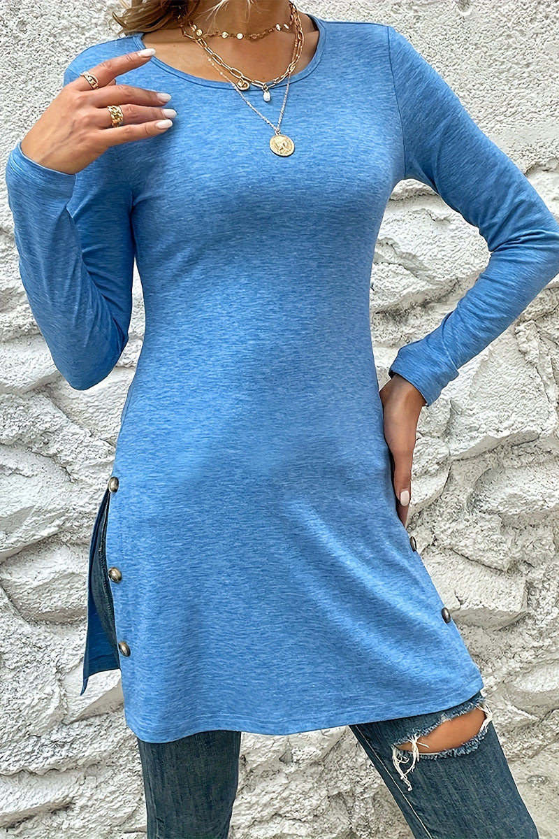 Casual Solid Buttons O Neck One Step Skirt Dresses