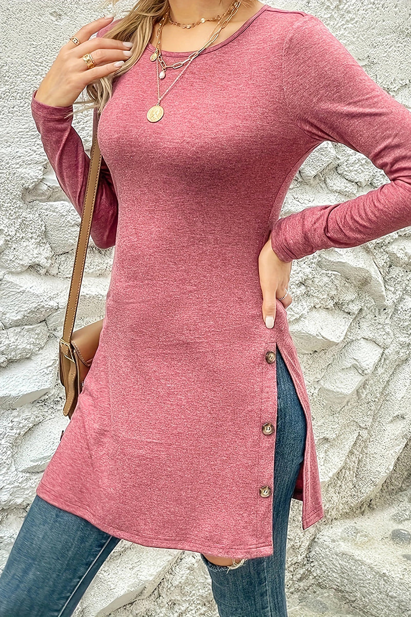 Casual Solid Buttons O Neck One Step Skirt Dresses