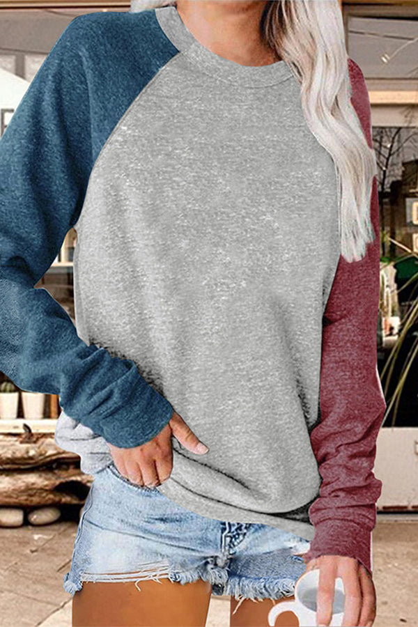 Casual Color Block Contrast O Neck Tops