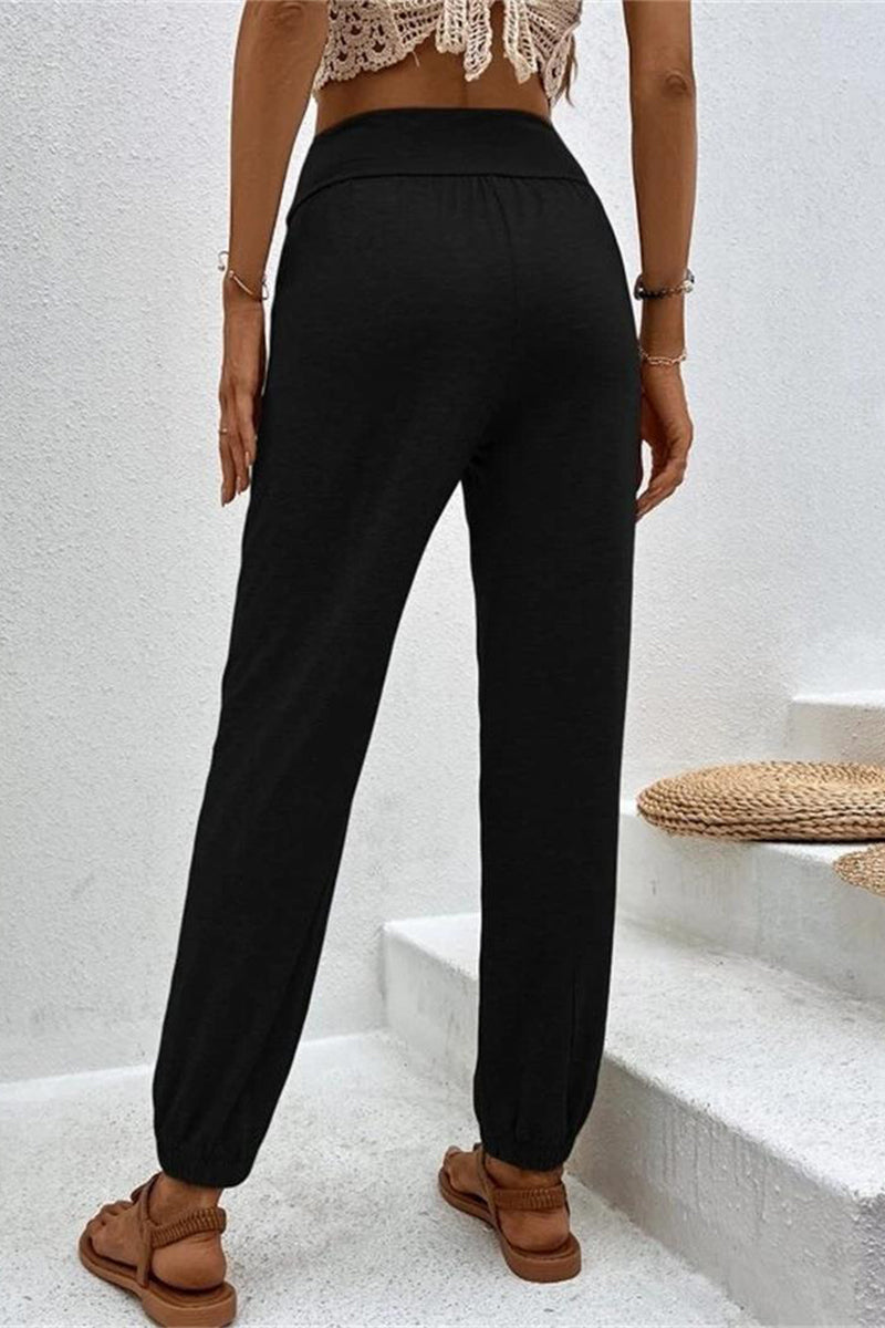 Casual Solid Pocket Loose High Waist Pencil Solid Color Bottoms