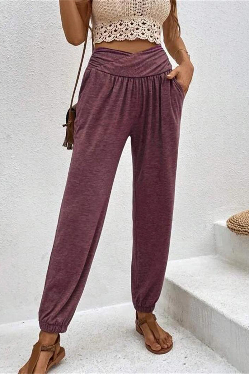 Casual Solid Pocket Loose High Waist Pencil Solid Color Bottoms