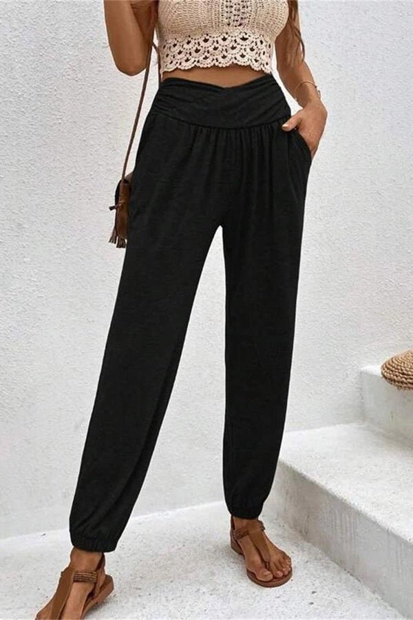 Casual Solid Pocket Loose High Waist Pencil Solid Color Bottoms