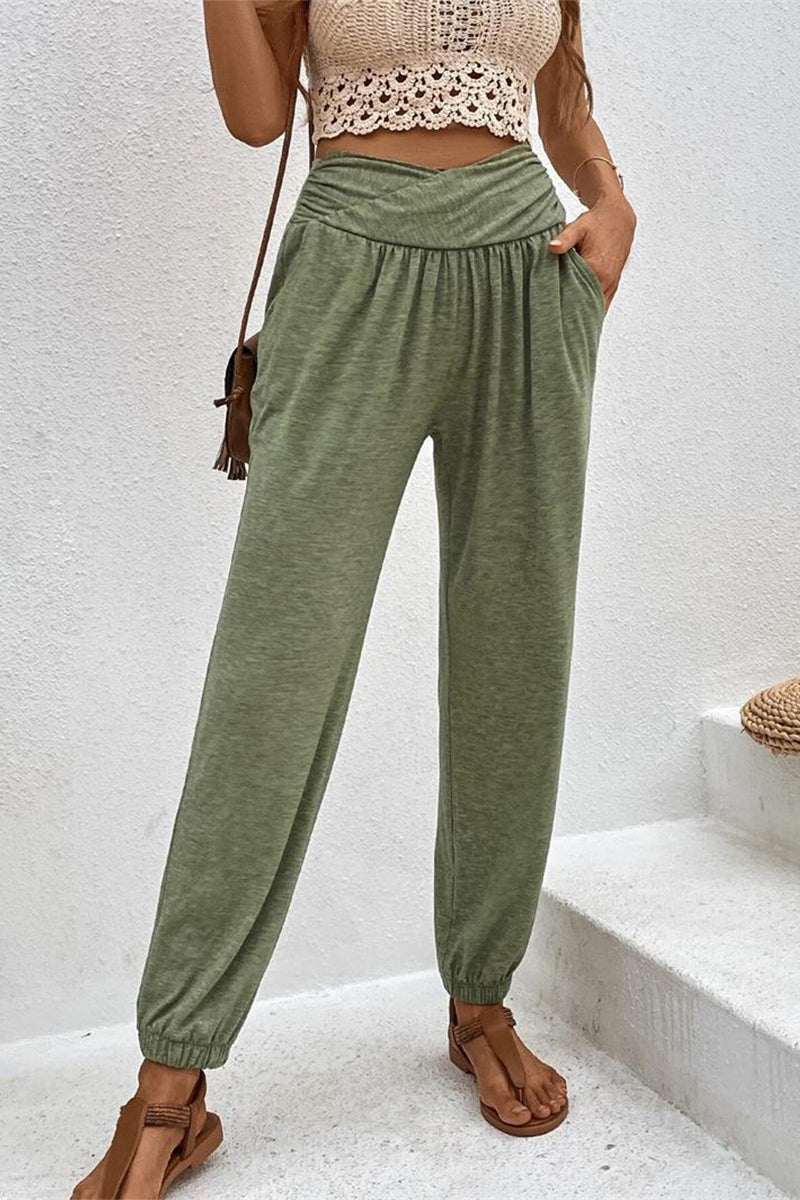 Casual Solid Pocket Loose High Waist Pencil Solid Color Bottoms