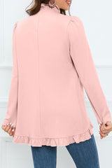 Elegant Solid Buckle Flounce Lotus Leaf Collar Outerwear