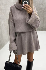 Elegant Solid Patchwork Turtleneck One Step Skirt Dresses