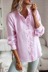 British Style Solid Patchwork Lotus Leaf Collar Tops