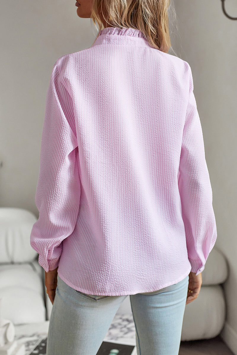 British Style Solid Patchwork Lotus Leaf Collar Tops