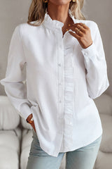 British Style Solid Patchwork Lotus Leaf Collar Tops