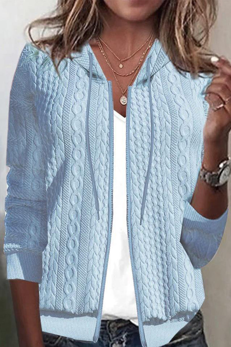 Casual Solid Zipper Hooded Collar Outerwear(7 Colors)