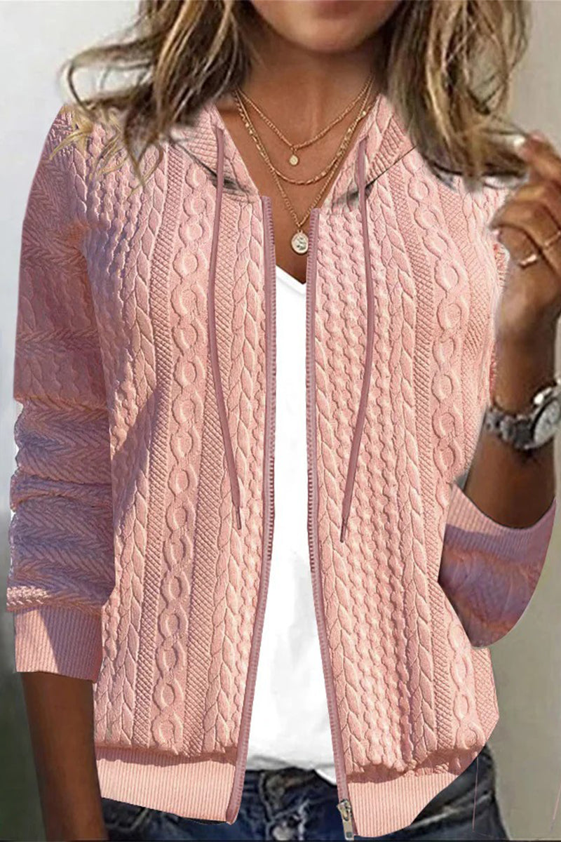 Casual Solid Zipper Hooded Collar Outerwear(7 Colors)