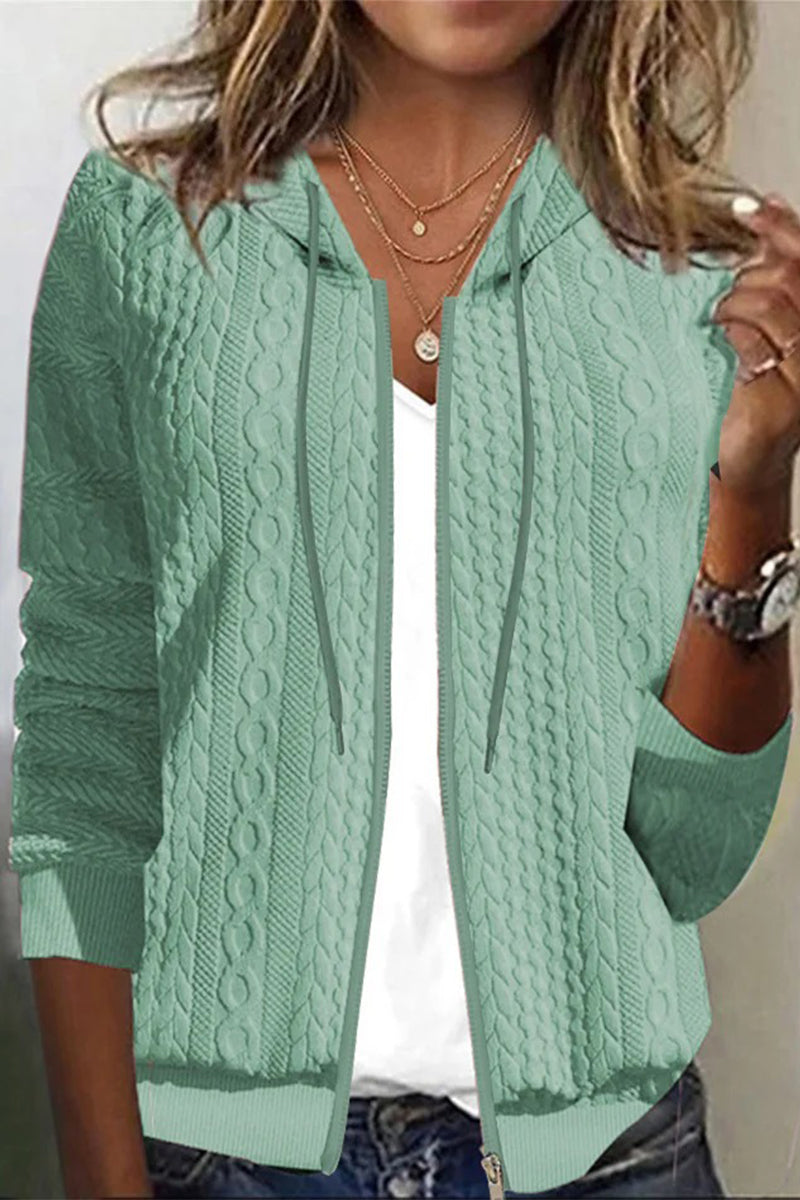 Casual Solid Zipper Hooded Collar Outerwear(7 Colors)