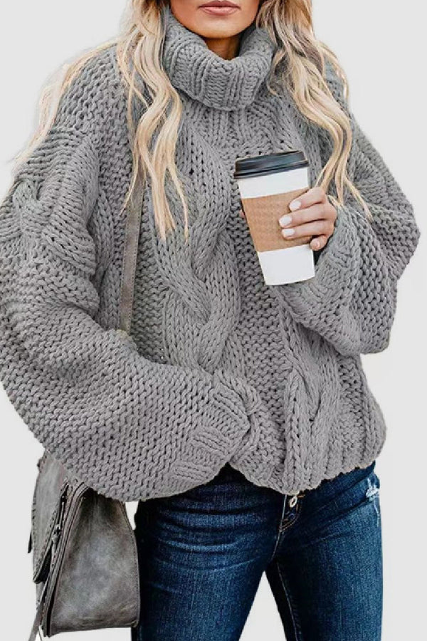 Casual Solid Patchwork Turtleneck Tops