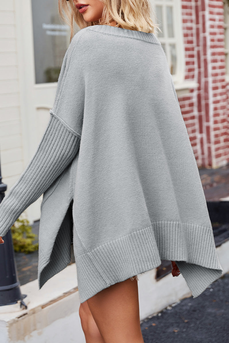 Casual Simplicity Solid Slit V Neck Tops(5 Colors)