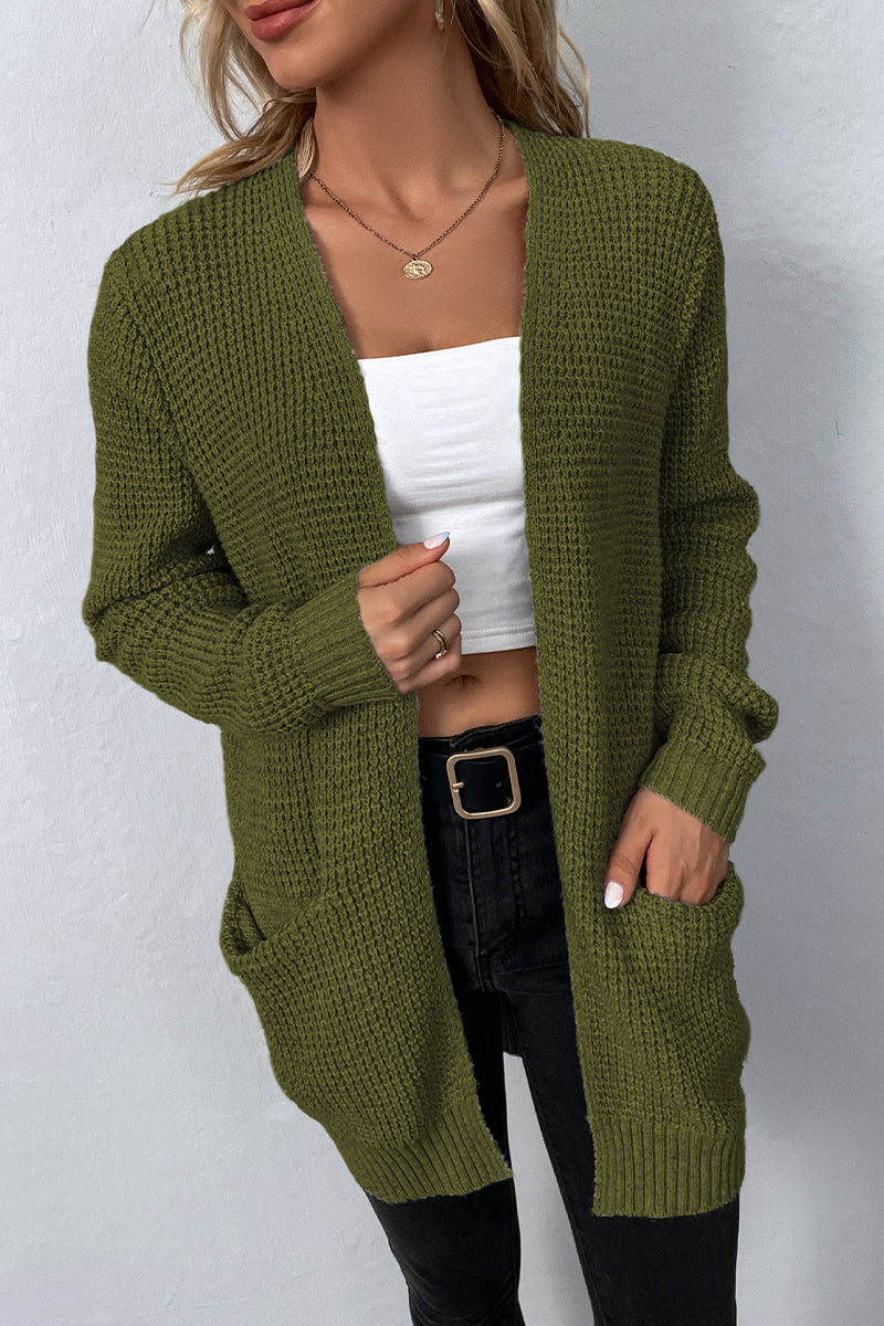 Elegant Solid Pocket V Neck Outerwear