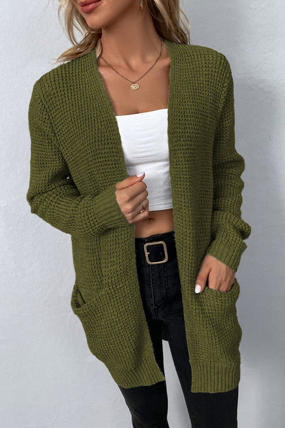 Elegant Solid Pocket V Neck Outerwear