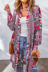 Bohemian College Geometric Printing Contrast Turndown Collar Tops