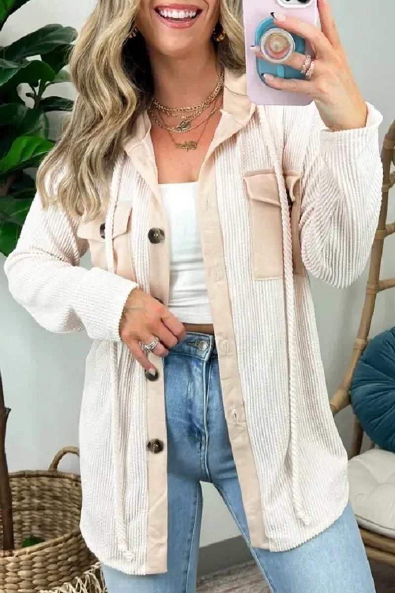 Casual Color Block Contrast Hooded Collar Outerwear(6 Colors)