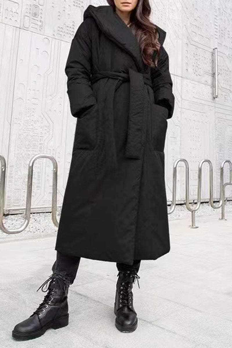 Casual Solid Pocket Hooded Collar Outerwear