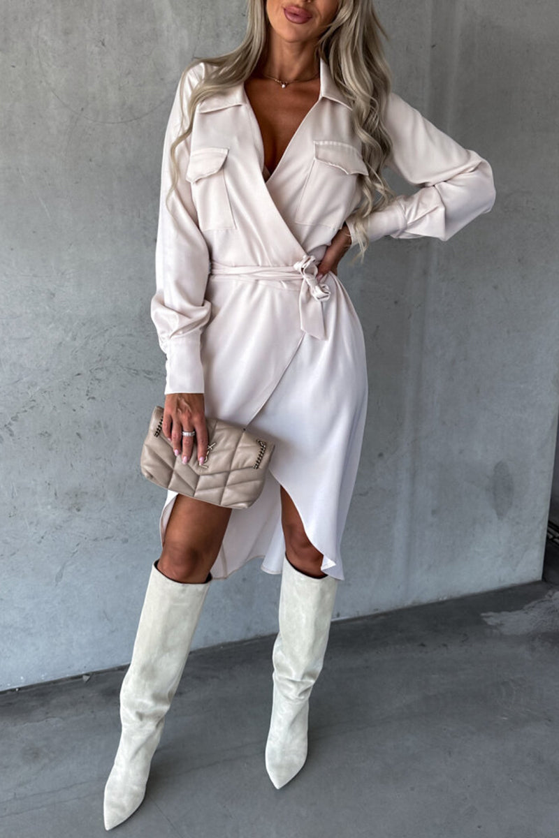 Elegant Solid Frenulum Turndown Collar Irregular Dresses(3 Colors)