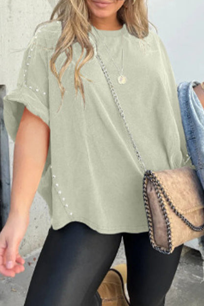 Casual Solid Rivets Make Old O Neck T-Shirts